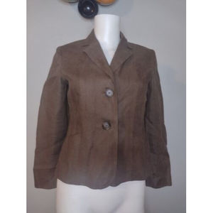 Talbots Women's Linen Blazer 2 Brown Button Up Lagenlook Minimalist EE